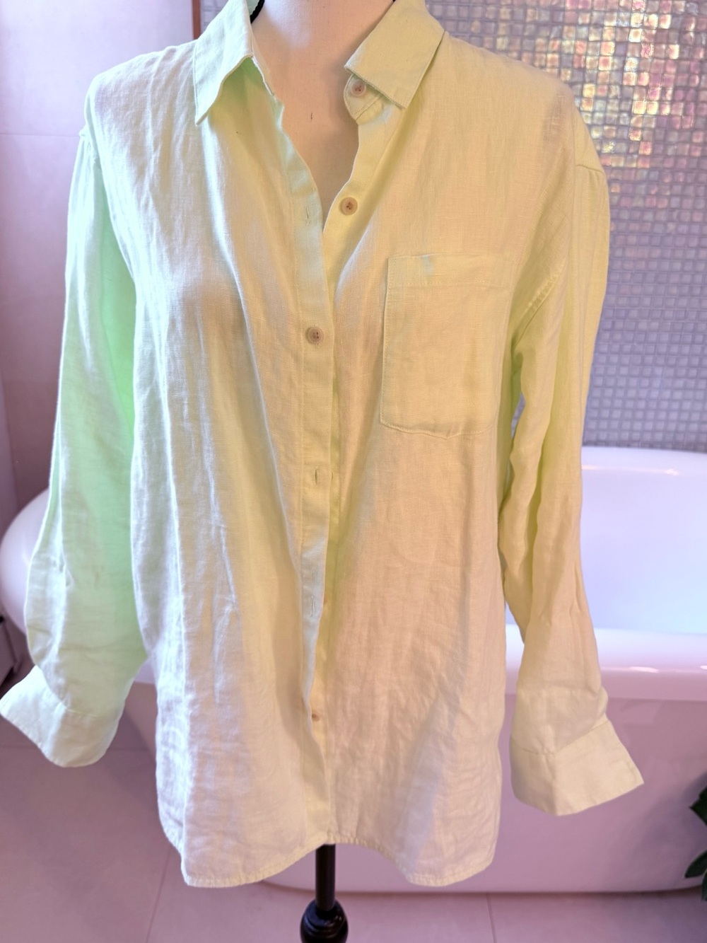 Athleta Light Lemon Green Button-Down Shirt